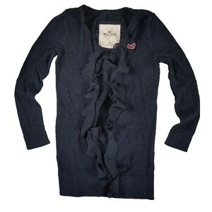 Hollister XS Ruffle Front Cardigan Navy Long Sleeve Sweater Y2K Bella Swan *